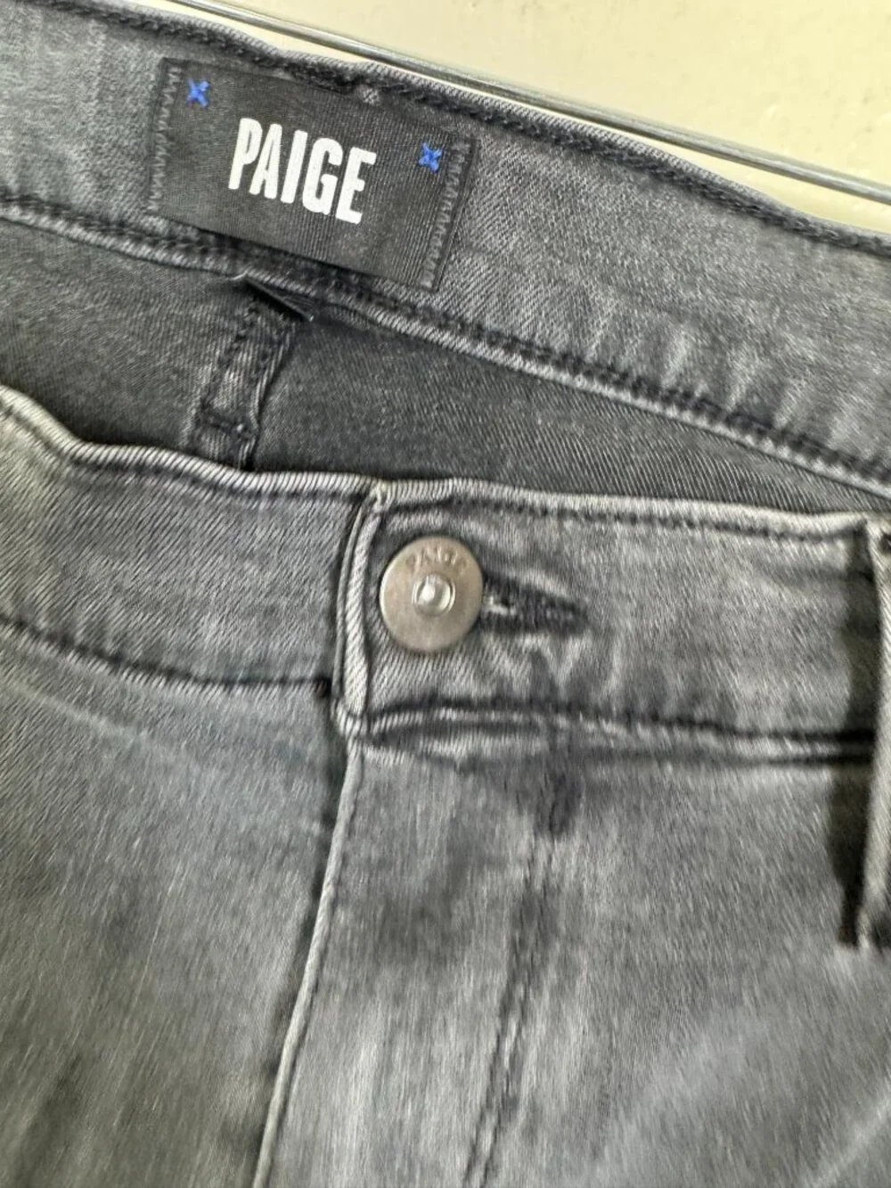 Paige Federal Slim Straight Men Jeans 34x29 Dark Wash Gray Black Stretch denim